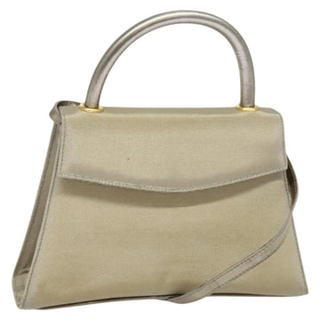 Salvatore Ferragamo Hand Bag Nylon 2way Gray Gold Auth sw1144