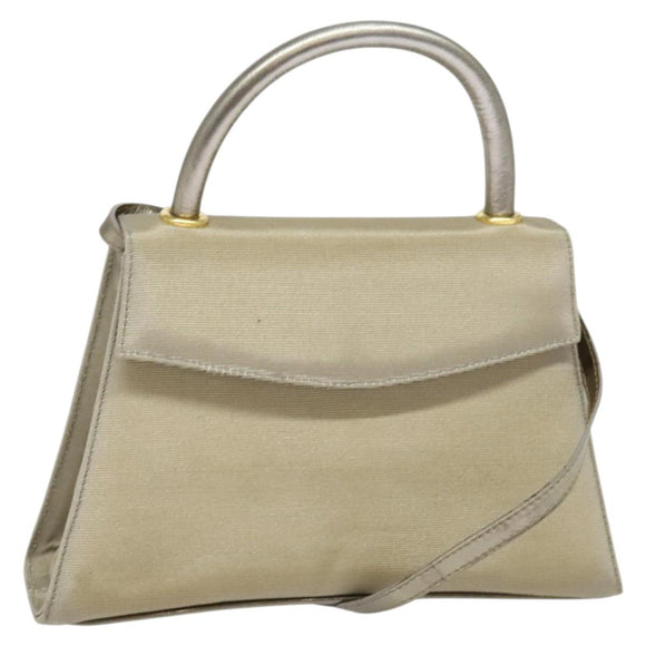 Salvatore Ferragamo Hand Bag Nylon 2way Gray Gold Auth sw1144