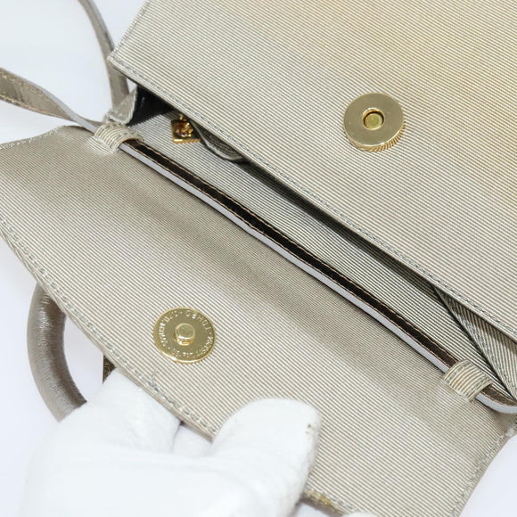 Salvatore Ferragamo Hand Bag Nylon 2way Gray Gold Auth sw1144