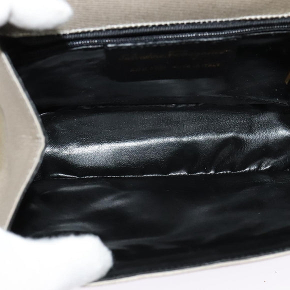 Salvatore Ferragamo Hand Bag Nylon 2way Gray Gold Auth sw1144