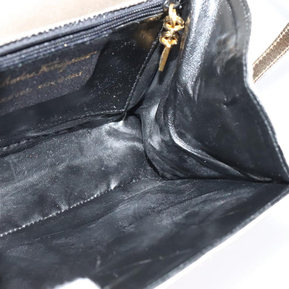 Salvatore Ferragamo Hand Bag Nylon 2way Gray Gold Auth sw1144