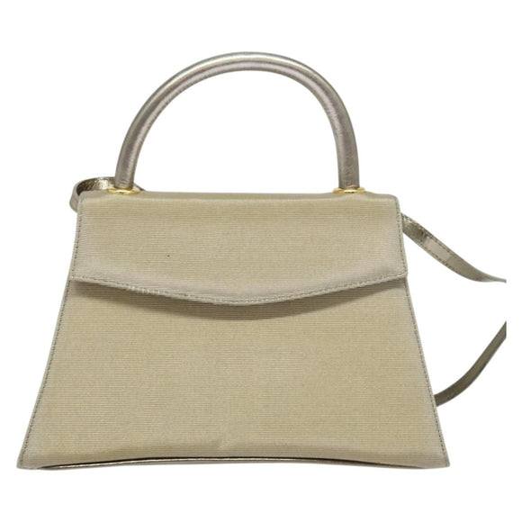 Salvatore Ferragamo Hand Bag Nylon 2way Gray Gold Auth sw1144