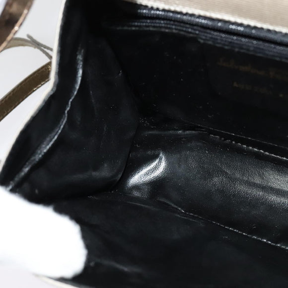 Salvatore Ferragamo Hand Bag Nylon 2way Gray Gold Auth sw1144