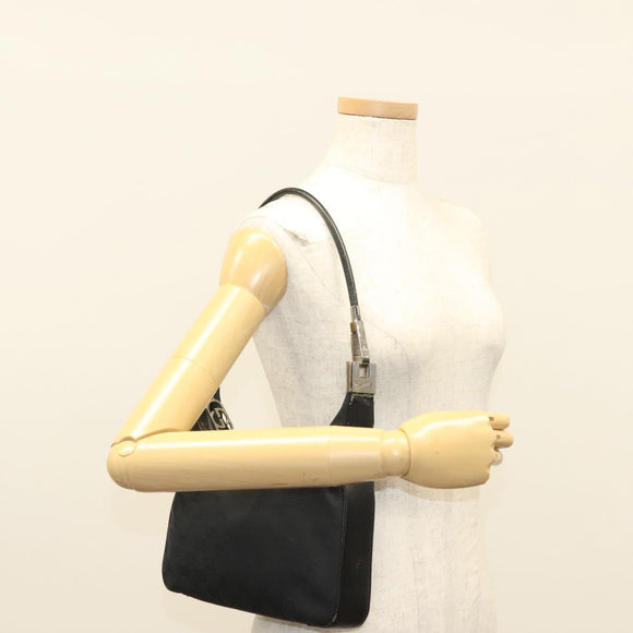 GUCCI GG Canvas Shoulder Bag Black Silver 001 3312 Auth sw1145