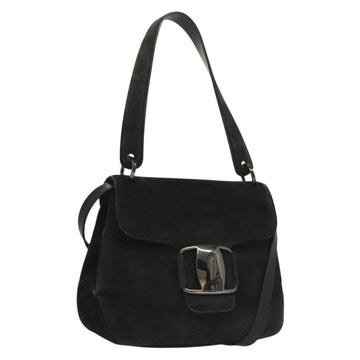 Salvatore Ferragamo Hand Bag Suede Black Silver Auth sw1146