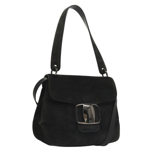 Salvatore Ferragamo Hand Bag Suede Black Silver Auth sw1146