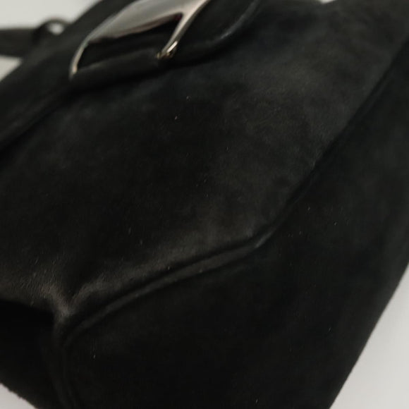 Salvatore Ferragamo Hand Bag Suede Black Silver Auth sw1146