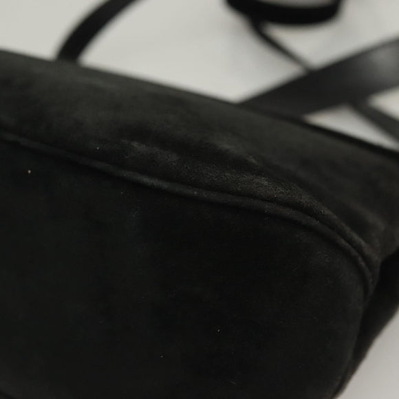 Salvatore Ferragamo Hand Bag Suede Black Silver Auth sw1146