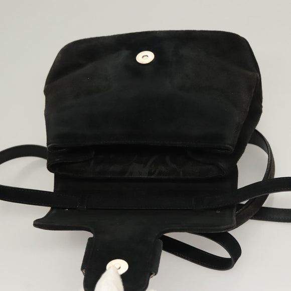 Salvatore Ferragamo Hand Bag Suede Black Silver Auth sw1146