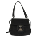 Salvatore Ferragamo Hand Bag Suede Black Silver Auth sw1146-13