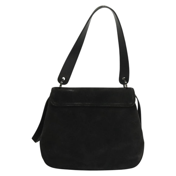 Salvatore Ferragamo Hand Bag Suede Black Silver Auth sw1146