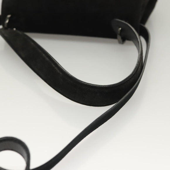 Salvatore Ferragamo Hand Bag Suede Black Silver Auth sw1146