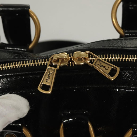 SAINT LAURENT Muse Shoulder Bag Enamel Black Gold Auth sw1147