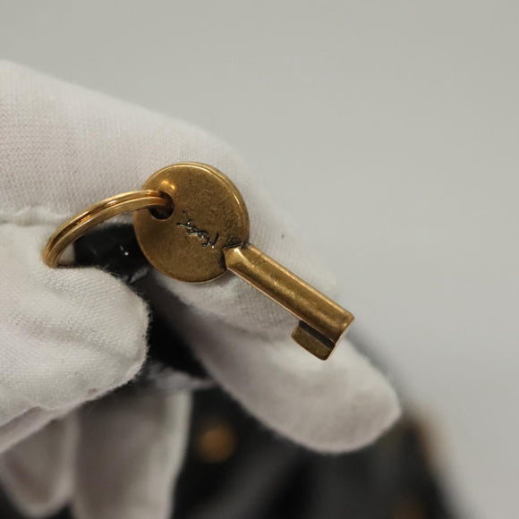 SAINT LAURENT Muse Shoulder Bag Enamel Black Gold Auth sw1147