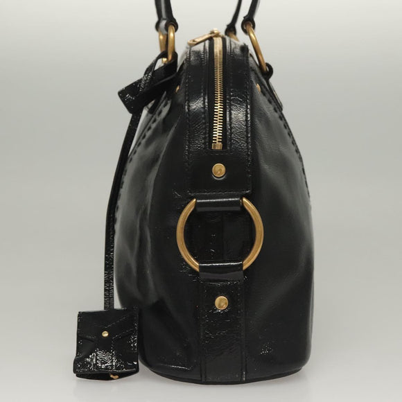 SAINT LAURENT Muse Shoulder Bag Enamel Black Gold Auth sw1147