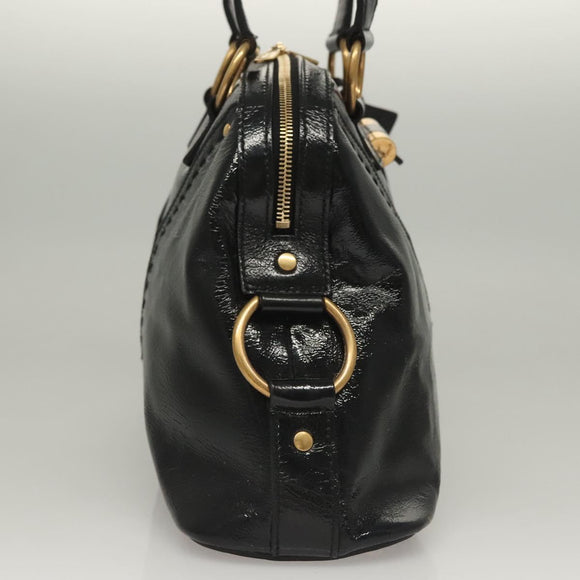 SAINT LAURENT Muse Shoulder Bag Enamel Black Gold Auth sw1147