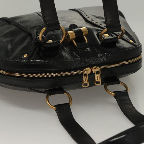 SAINT LAURENT Muse Shoulder Bag Enamel Black Gold Auth sw1147