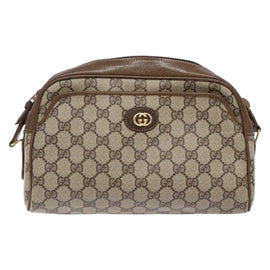 GUCCI GG Supreme Web Sherry Line Shoulder Bag PVC Beige Gold Auth sw1153 - 0