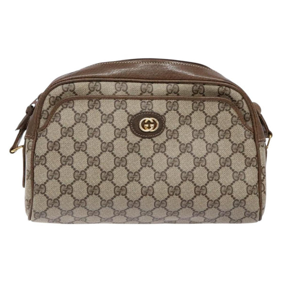 GUCCI GG Supreme Web Sherry Line Shoulder Bag PVC Beige Gold Auth sw1153