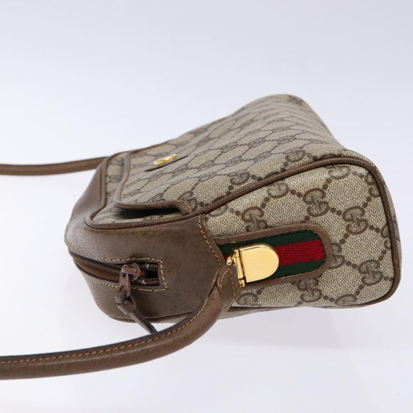 GUCCI GG Supreme Web Sherry Line Shoulder Bag PVC Beige Gold Auth sw1153