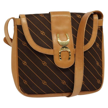 GUCCI Shoulder Bag Canvas Dark Brown Gold Auth sw1154