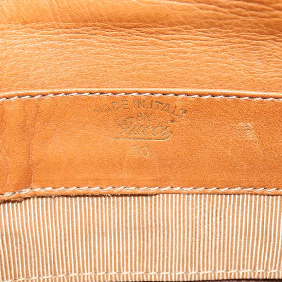 GUCCI Shoulder Bag Canvas Dark Brown Gold Auth sw1154