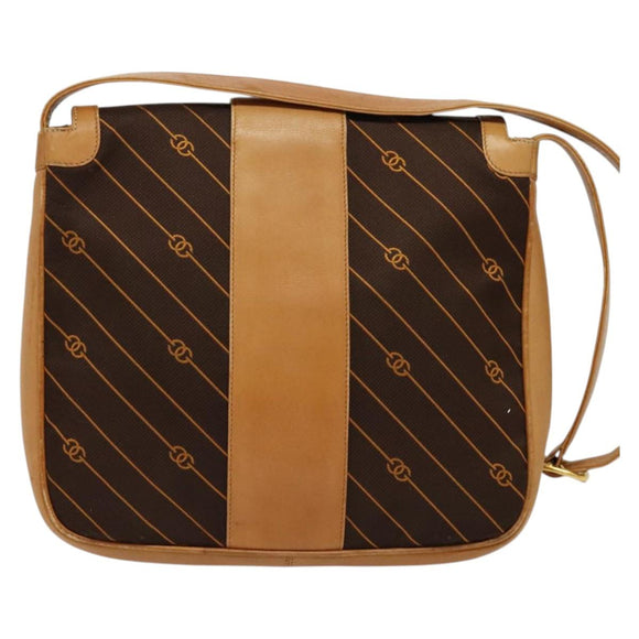 GUCCI Shoulder Bag Canvas Dark Brown Gold Auth sw1154