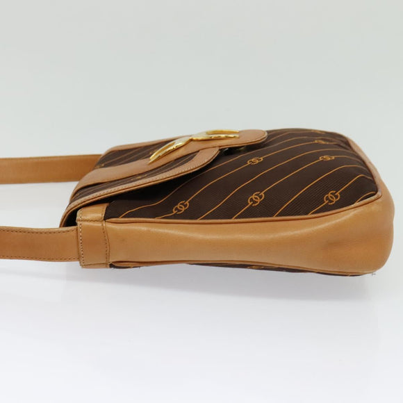 GUCCI Shoulder Bag Canvas Dark Brown Gold Auth sw1154