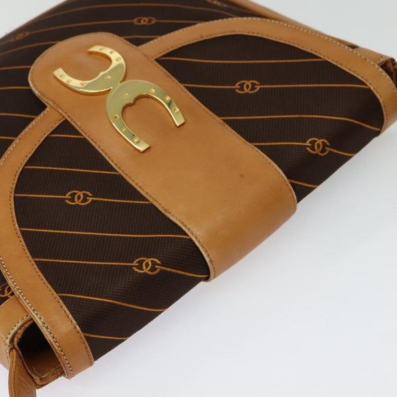 GUCCI Shoulder Bag Canvas Dark Brown Gold Auth sw1154