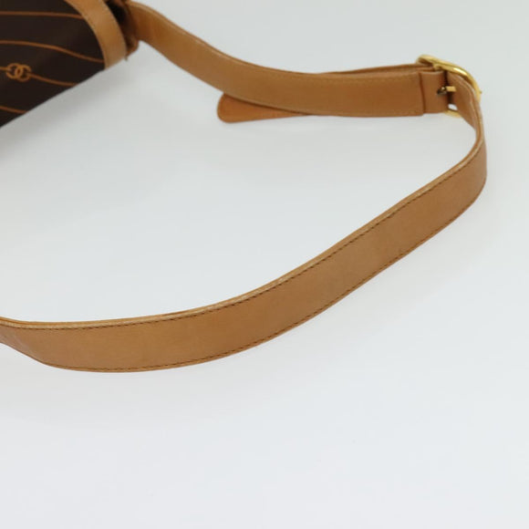 GUCCI Shoulder Bag Canvas Dark Brown Gold Auth sw1154