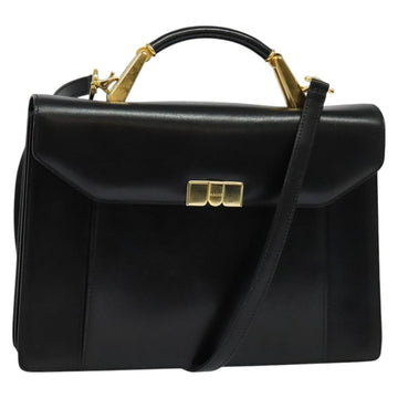 BALLY Hand Bag Leather 2way Black Gold Auth sw1155