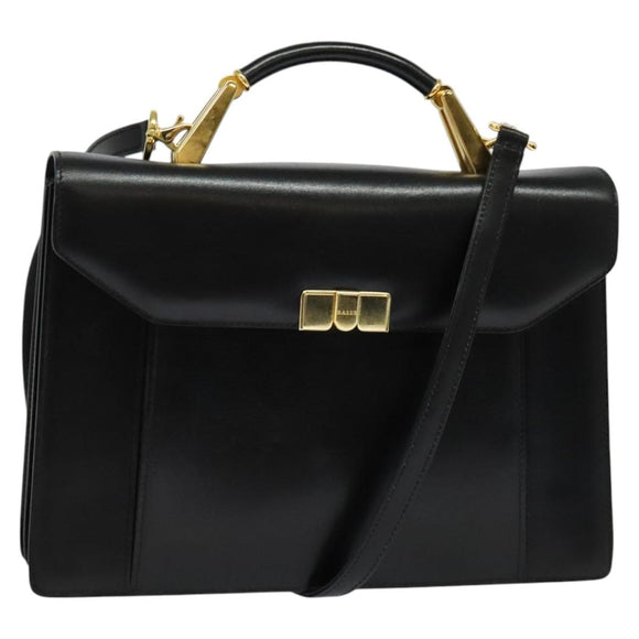 BALLY Hand Bag Leather 2way Black Gold Auth sw1155