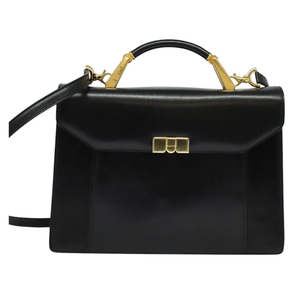 BALLY Hand Bag Leather 2way Black Gold Auth sw1155