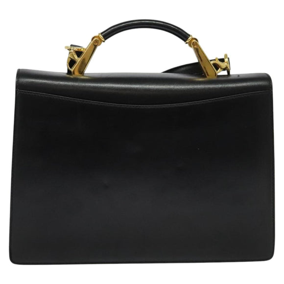 BALLY Hand Bag Leather 2way Black Gold Auth sw1155