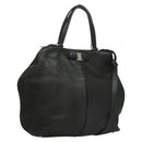 Salvatore Ferragamo Hand Bag Leather 2way Black Silver Auth sw1160-1