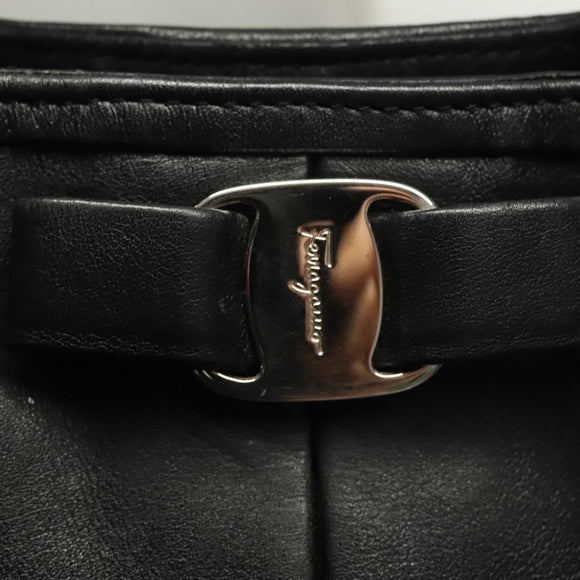 Salvatore Ferragamo Hand Bag Leather 2way Black Silver Auth sw1160