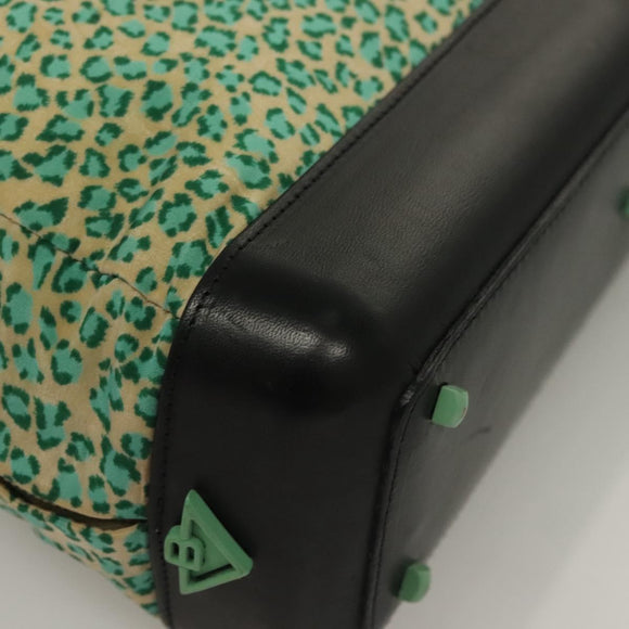 BOTTEGA VENETA Hand Bag Nylon Green Black Auth sw1162