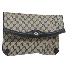 GUCCI GG Supreme Clutch Bag PVC Navy Gold 156 02 075 Auth sw1174