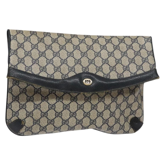GUCCI GG Supreme Clutch Bag PVC Navy Gold 156 02 075 Auth sw1174