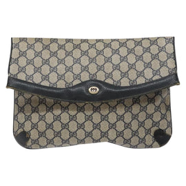 GUCCI GG Supreme Clutch Bag PVC Navy Gold 156 02 075 Auth sw1174 - 0