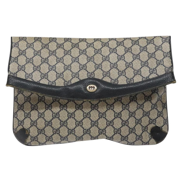 GUCCI GG Supreme Clutch Bag PVC Navy Gold 156 02 075 Auth sw1174