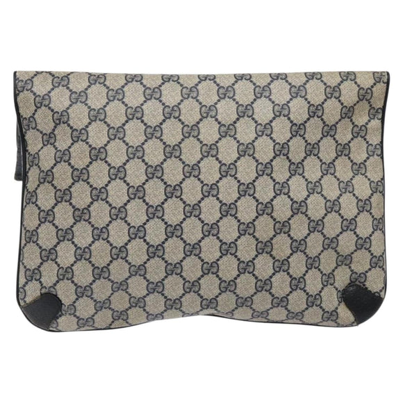 GUCCI GG Supreme Clutch Bag PVC Navy Gold 156 02 075 Auth sw1174