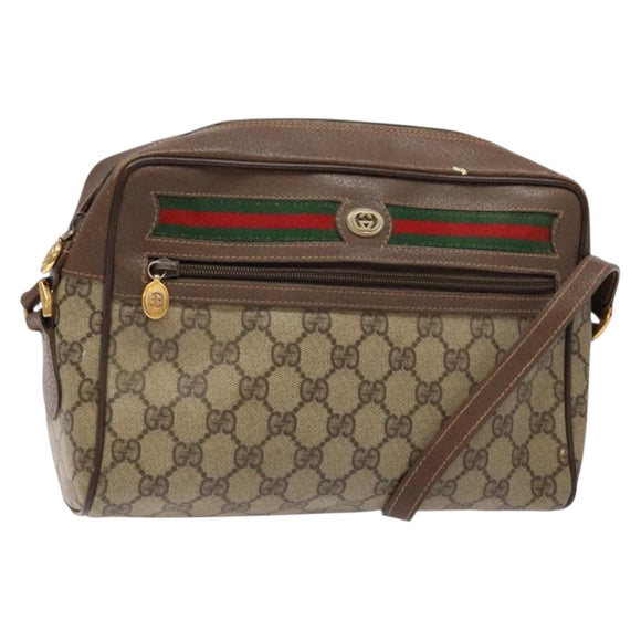 GUCCI GG Supreme Web Sherry Line Bag PVC Beige Gold 56 02 088 Auth sw1180