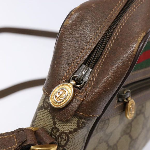 GUCCI GG Supreme Web Sherry Line Bag PVC Beige Gold 56 02 088 Auth sw1180