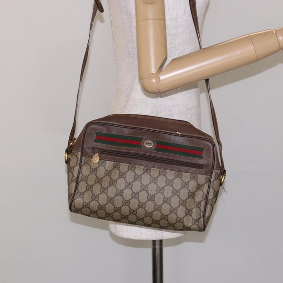 GUCCI GG Supreme Web Sherry Line Bag PVC Beige Gold 56 02 088 Auth sw1180