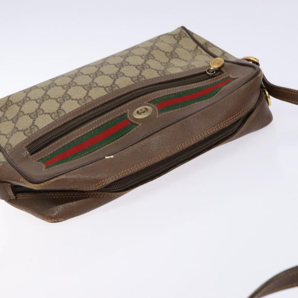 GUCCI GG Supreme Web Sherry Line Bag PVC Beige Gold 56 02 088 Auth sw1180