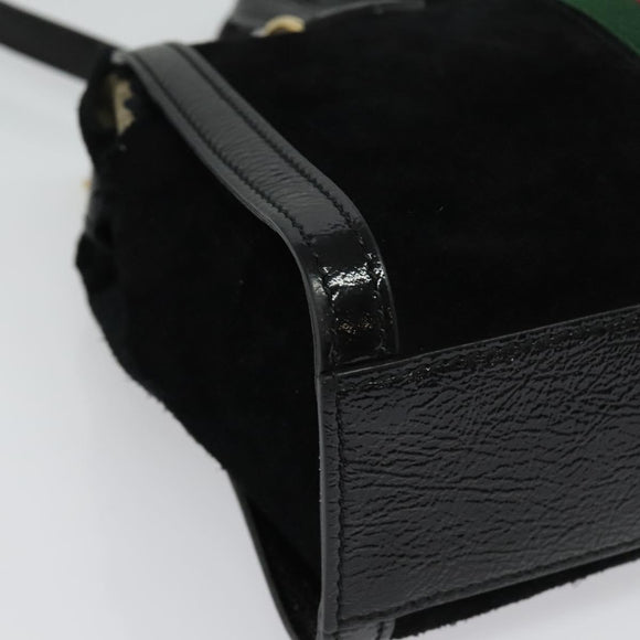 GUCCI Web Sherry Line Hand Bag Suede 2way Black Gold 547551 Auth sw1189