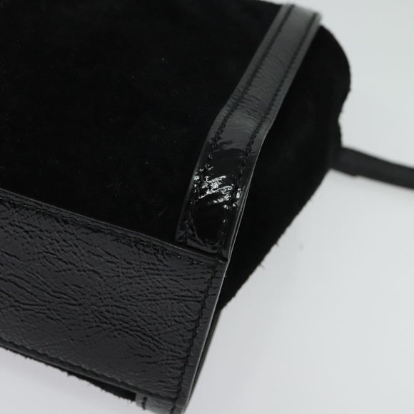 GUCCI Web Sherry Line Hand Bag Suede 2way Black Gold 547551 Auth sw1189