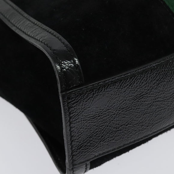 GUCCI Web Sherry Line Hand Bag Suede 2way Black Gold 547551 Auth sw1189