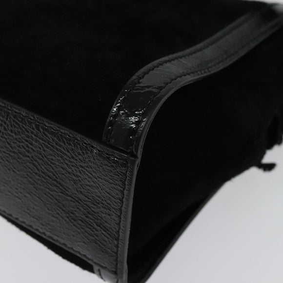 GUCCI Web Sherry Line Hand Bag Suede 2way Black Gold 547551 Auth sw1189